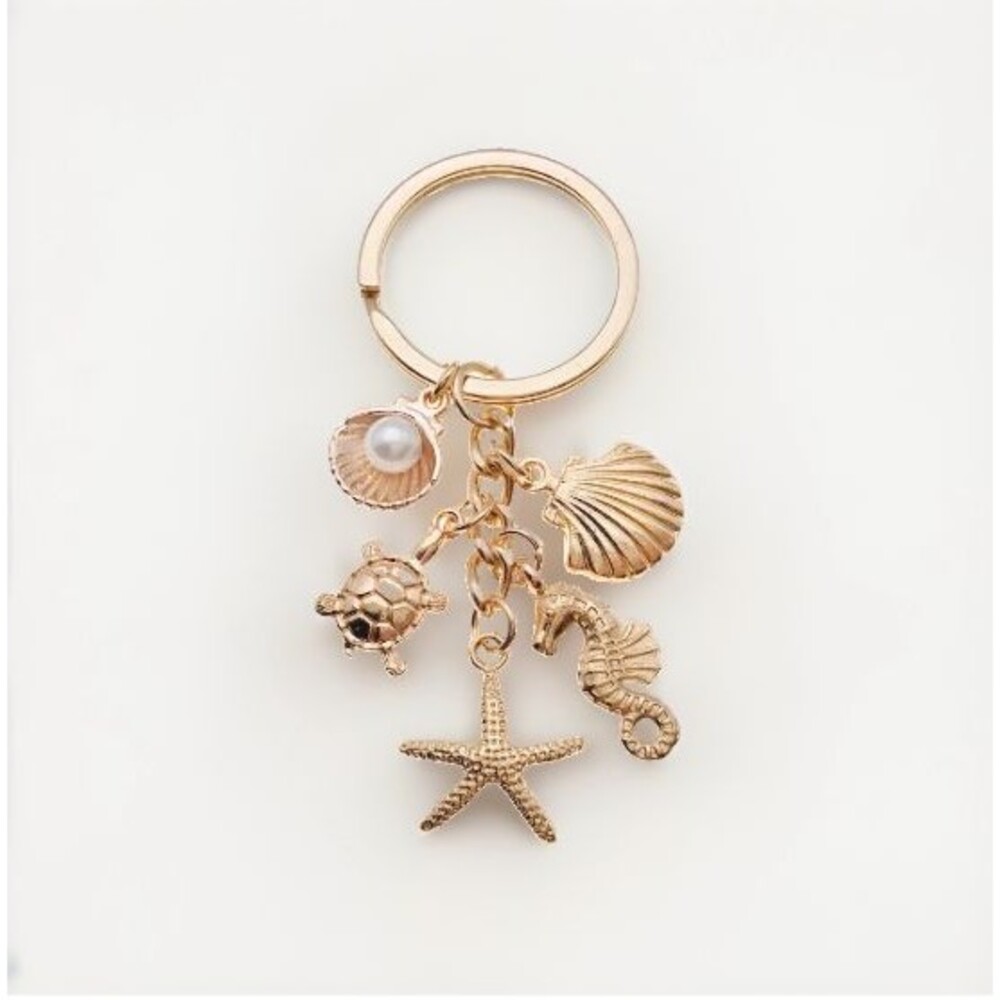 Coastal Gold Plated Ocean Bag Charm Starfish Seahorse Turtle Enamel Keychain NIP